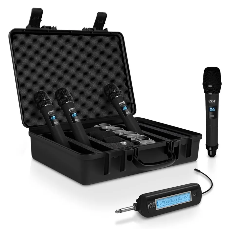 Wireless Microphone System 4-Channel UHF Low Distortion Quad Set<Pyle Best
