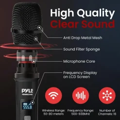 Wireless Microphone System 4-Channel UHF Low Distortion Quad Set<Pyle Best