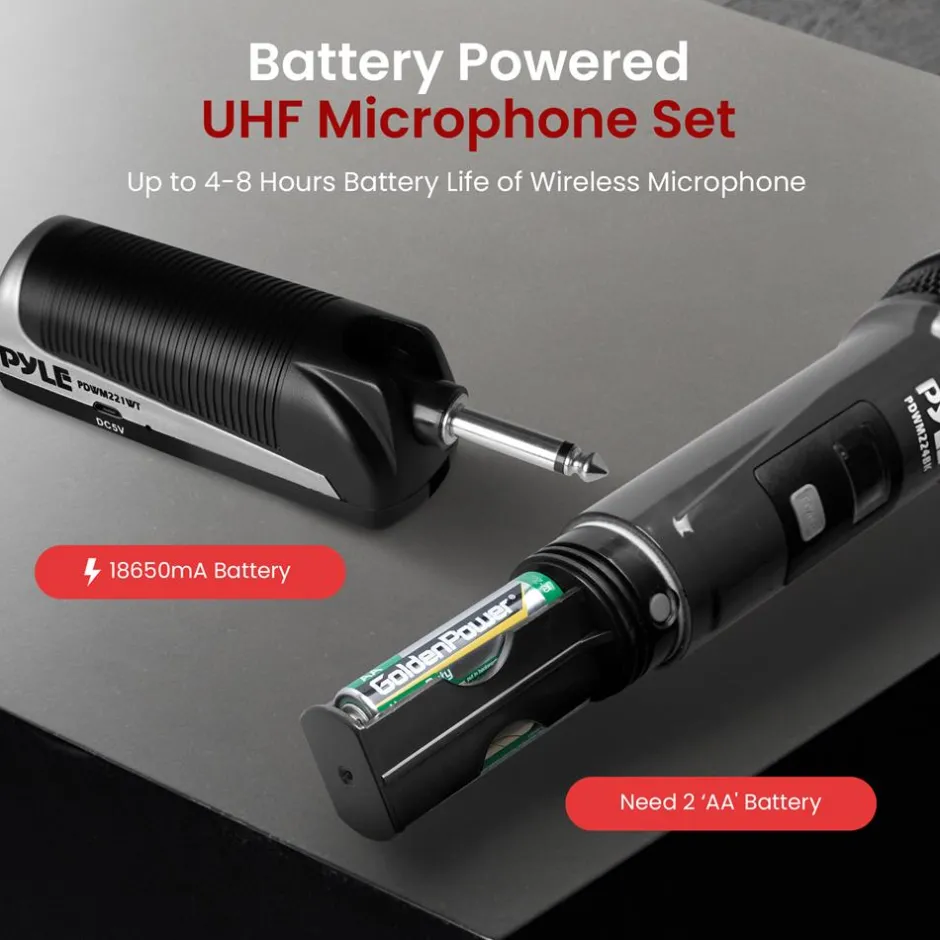 Wireless Microphone System 4-Channel UHF Low Distortion Quad Set<Pyle Best