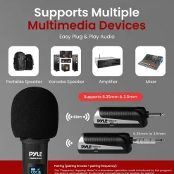 Wireless Microphone System 4-Channel UHF Low Distortion Quad Set<Pyle Best