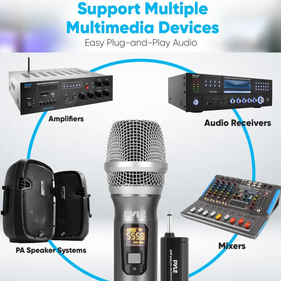 Wireless Microphone System - Reliable UHF Design, Battery Operated<Pyle Clearance