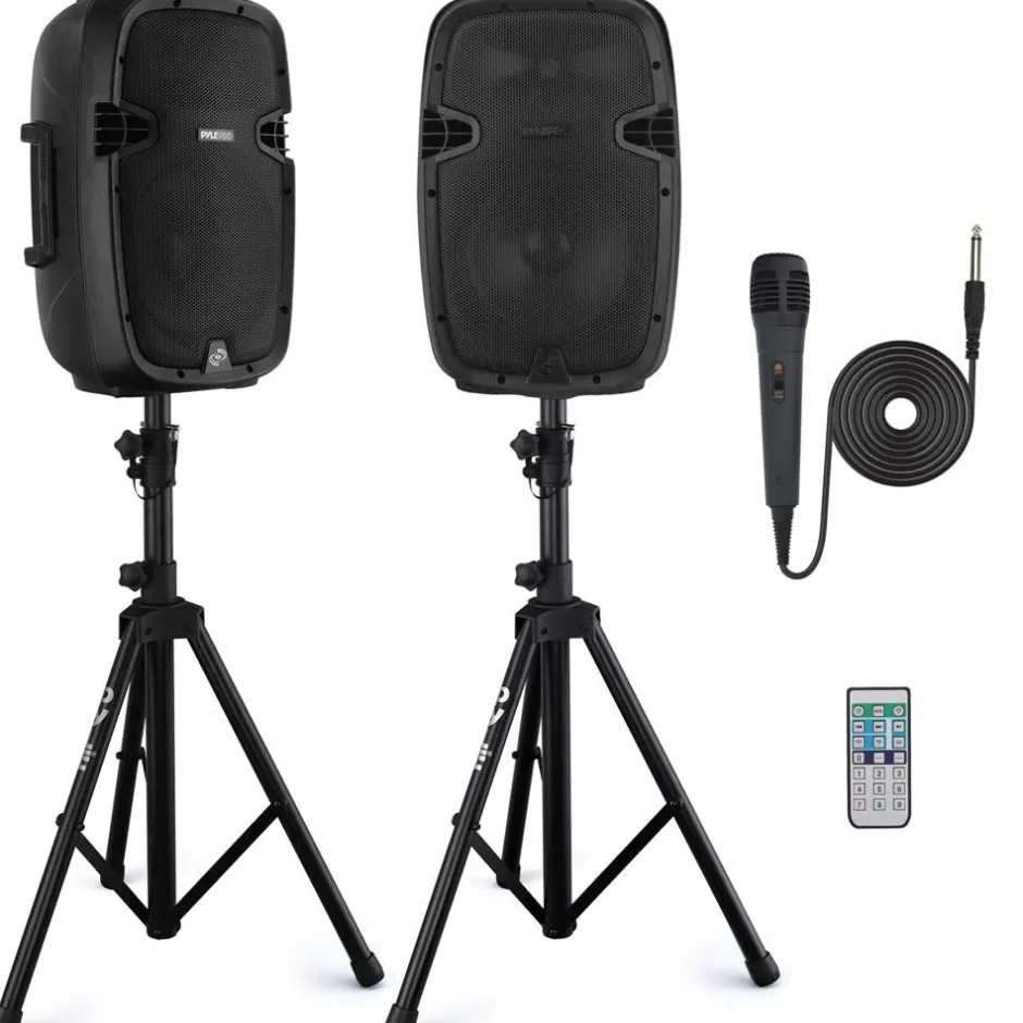 Wireless PA System 1000W Bluetooth Dual 10" Speakers w/ Stands & Mic<Pyle Outlet