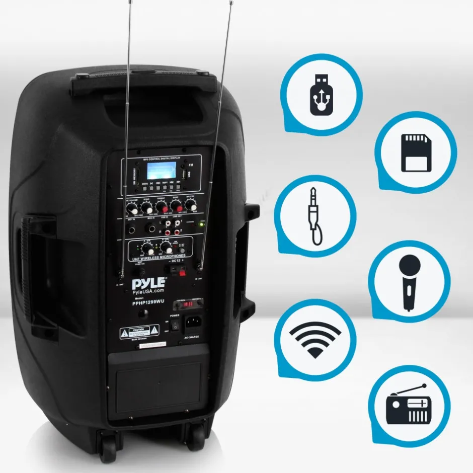 Wireless Portable PA Speaker 1000W Bluetooth 12" Subwoofer Dual System<Pyle Online