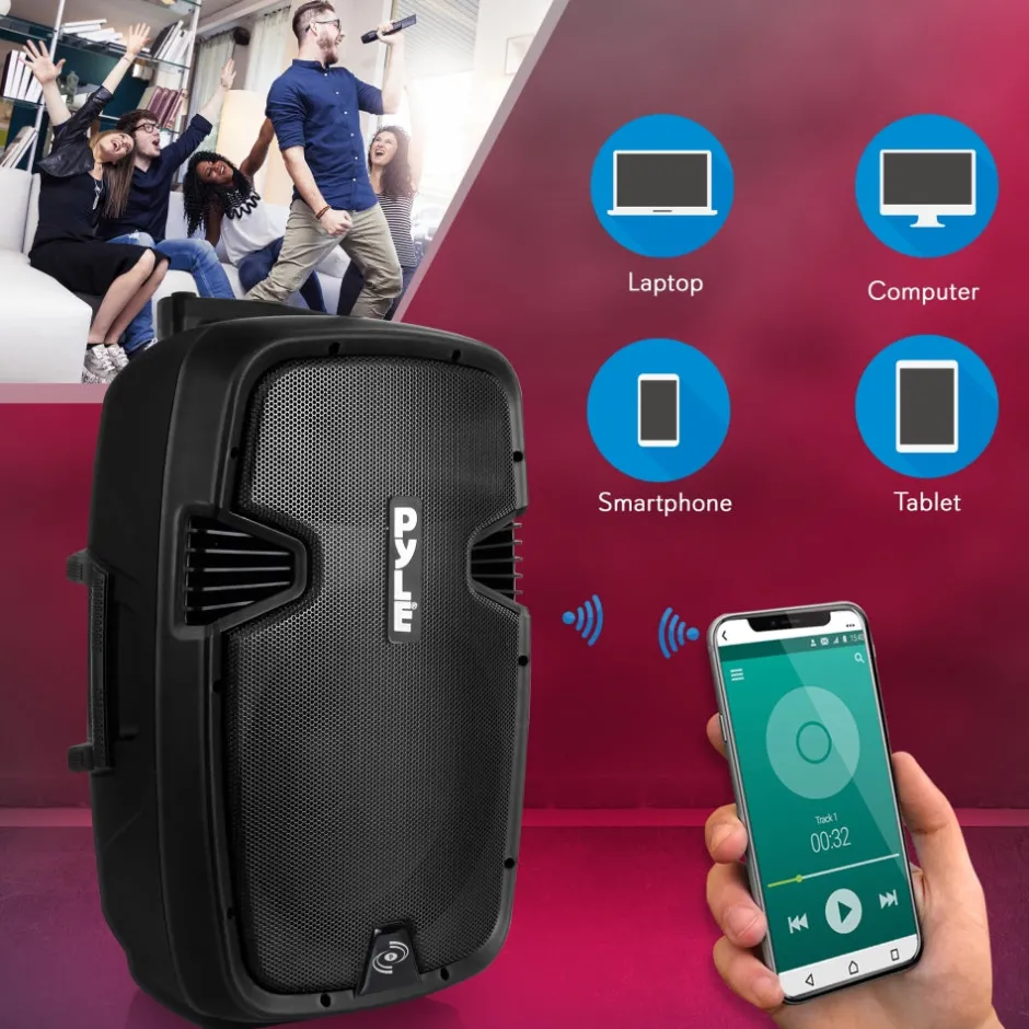 Wireless Portable PA Speaker 1000W Bluetooth 12" Subwoofer Dual System<Pyle Online
