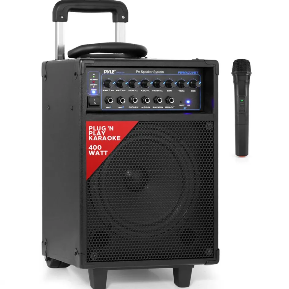 Wireless Portable PA System 400W Rechargeable Bluetooth Speaker w/Wheels<Pyle Sale