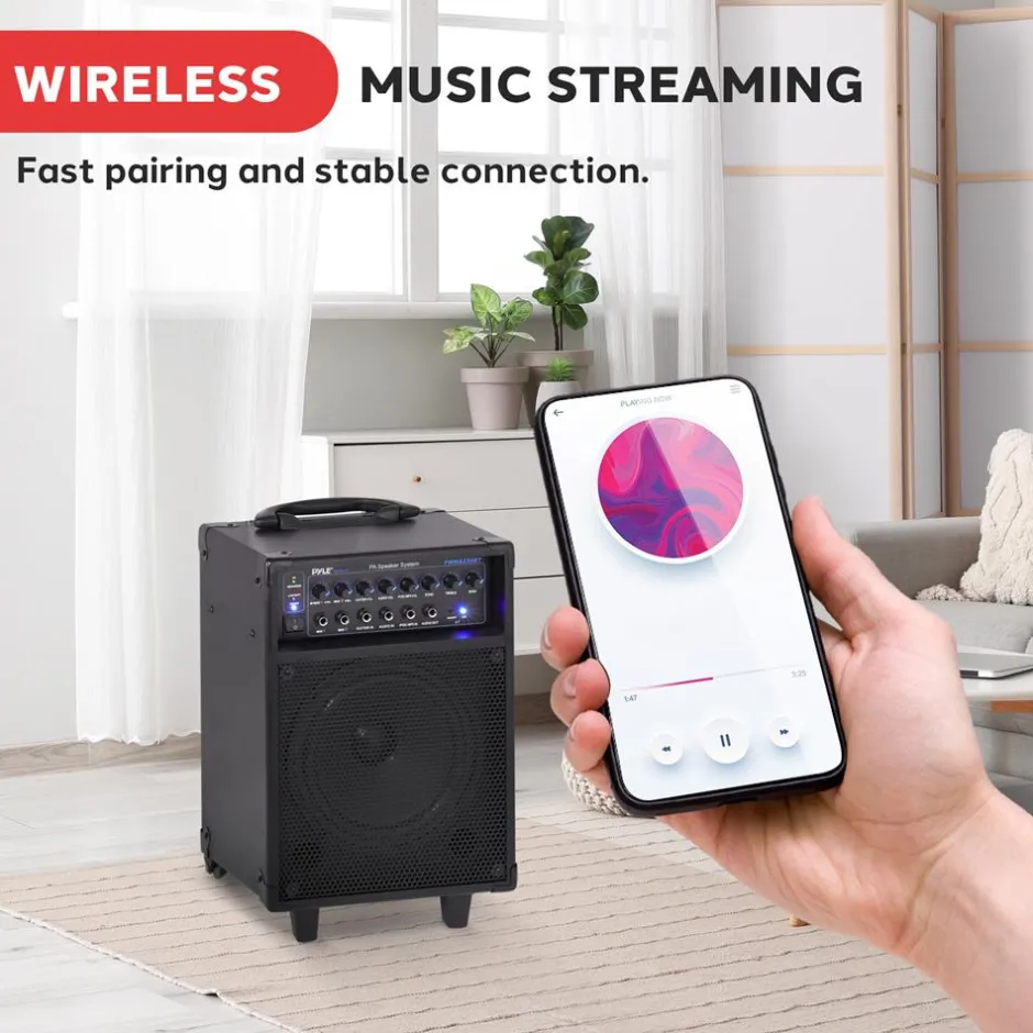 Wireless Portable PA System 400W Rechargeable Bluetooth Speaker w/Wheels<Pyle Sale