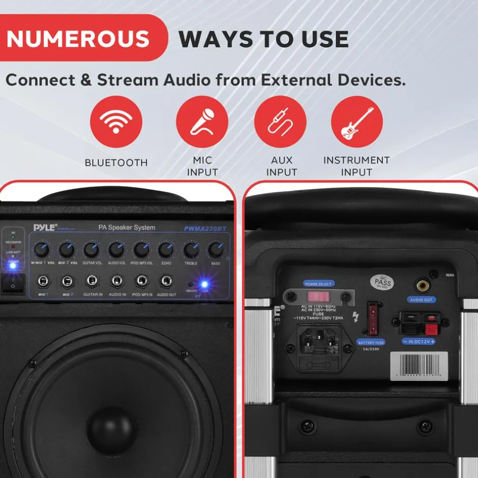 Wireless Portable PA System 400W Rechargeable Bluetooth Speaker w/Wheels<Pyle Sale