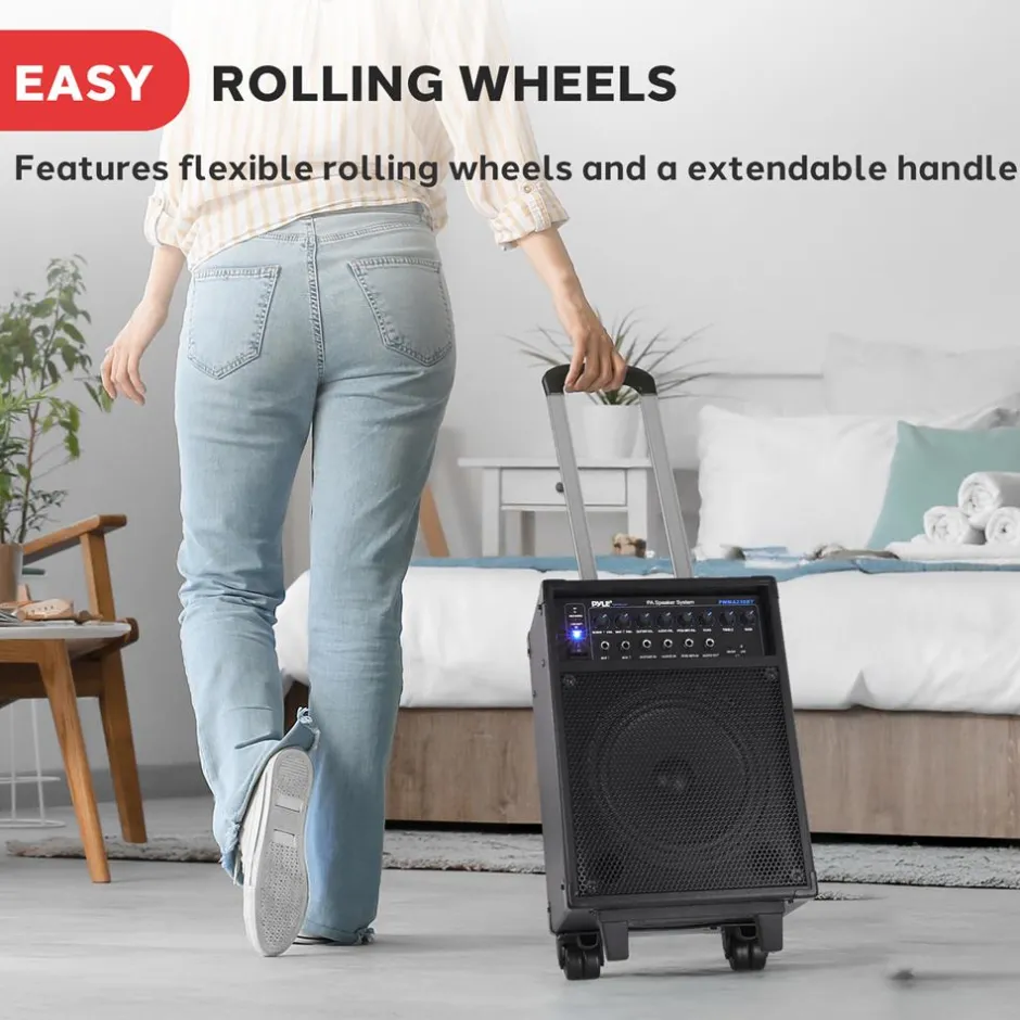 Wireless Portable PA System 400W Rechargeable Bluetooth Speaker w/Wheels<Pyle Sale