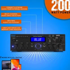 Wireless Stereo Amplifier 200W Bluetooth HDMI/FM Radio LCD Display<Pyle Online