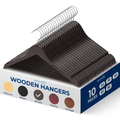Wooden Coat Hangers 10-Pack, Durable 360° Swivel Hook, Natural Wood<SereneLife Best