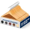 Wooden Hangers 80-Pack, Heavy Duty, 360¬∞ Swivel Hook, Natural Wood<SereneLife New