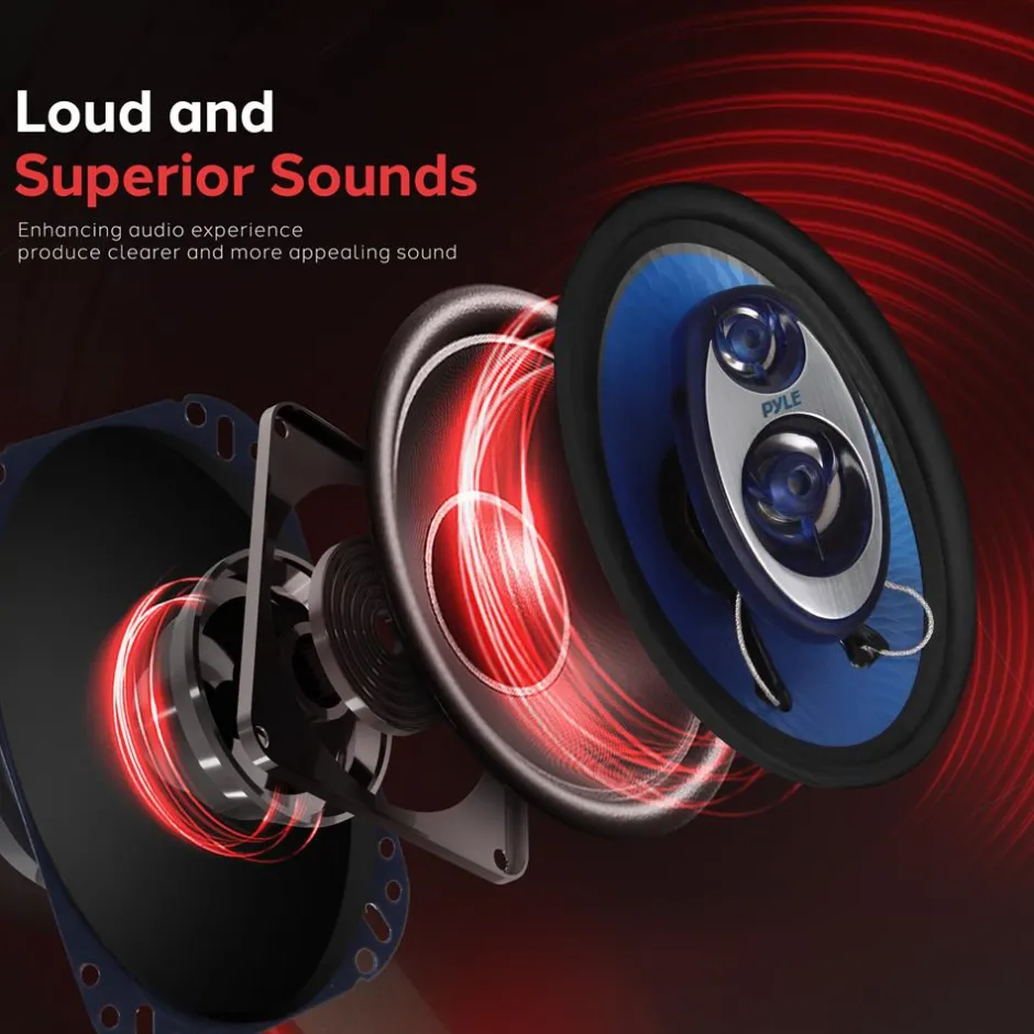 4"x6" 240W Car Speakers, Triaxial, Butyl Rubber, Blue Cone<Pyle Online