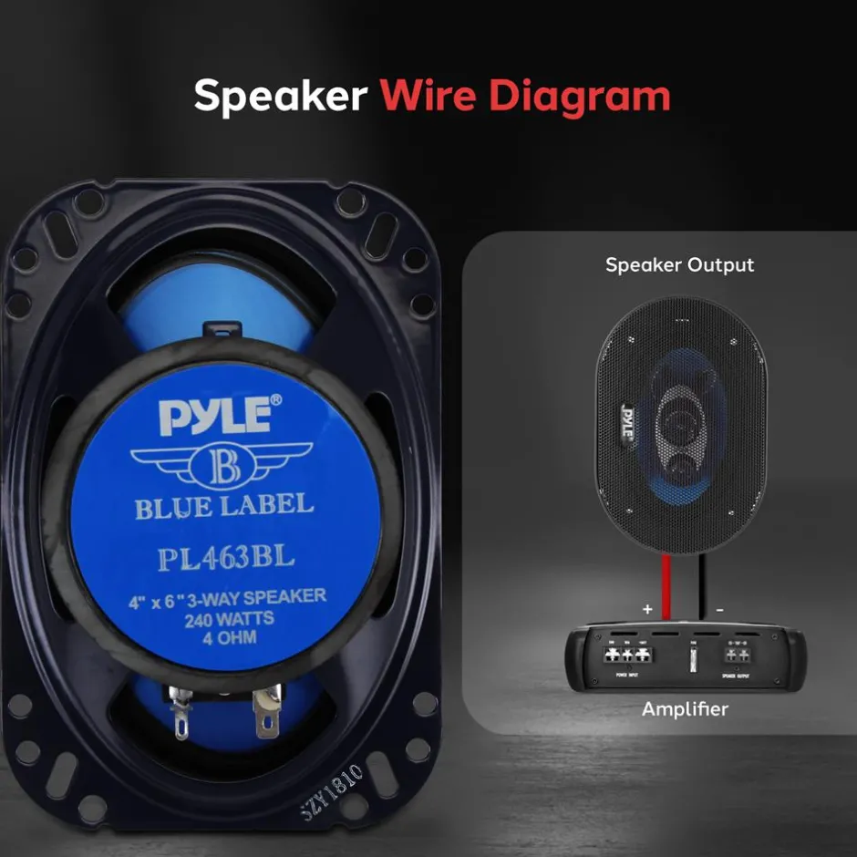 4"x6" 240W Car Speakers, Triaxial, Butyl Rubber, Blue Cone<Pyle Online