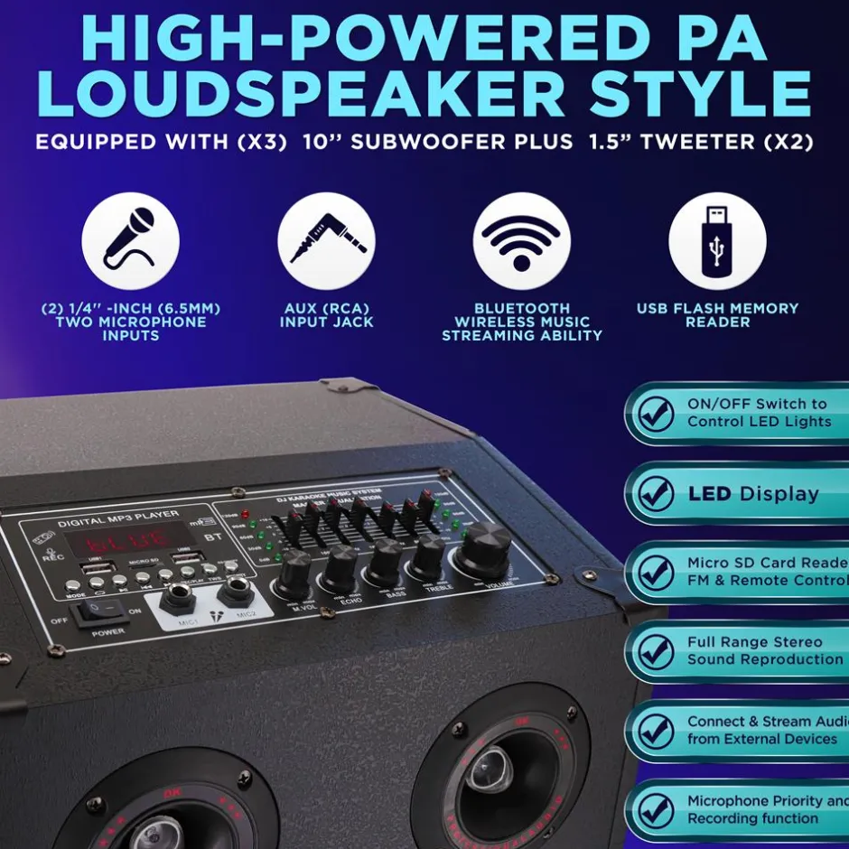 3X10” Wireless Karaoke Pa Speaker System<Pyle Hot